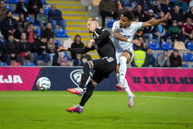 September 28, 2026, RÄÂ«Ga, Latvija: Latvian player DENNISS CIRKINS (L) vies with MARCUS EDWARDS of Cyprus during UEFA Nations League Ã¢â‚¬ League C match in Riga, Latvia, Sept. 28, 2026. UEFA Nations League Ã¢â‚¬ League C Match Latvia Vs Cyprus  - ZUMAp305 20260928_zip_p305_003 Copyright: xEdijsxPalensx