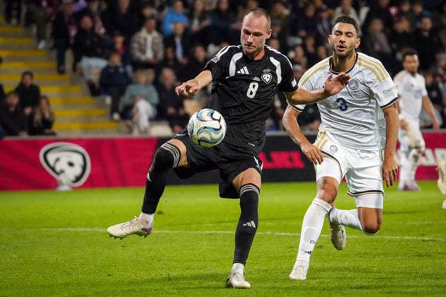 September 28, 2026, RÄÂ«Ga, Latvija: Latvian player EDUARDS EMSIS (L) vies with NIKOLAOS PANAGIOTOU of Cyprus during UEFA Nations League Ã¢â‚¬ League C match in Riga, Latvia, Sept. 28, 2026. UEFA Nations League Ã¢â‚¬ League C Match Latvia Vs Cyprus  - ZUMAp305 20260928_zip_p305_005 Copyright: xEdijsxPalensx