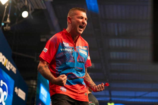 2026 BOYLE Sports World Grand Prix Nathan Aspinall celebrates winning against Kevin Doets during the 2026 Boyle Sports World Grand Prix at Mattioli Arena, Leicester, United Kingdom on 28 September 2026 Credit: Alex Young Every Second Media Editorial use only. All images are copyright Every Second Media Limited. No images may be reproduced without prior permission. Copyright: xIMAGO EveryxSecondxMediax ESM-2190-0021 AlexxYoungx xEveryxSecondxMediax