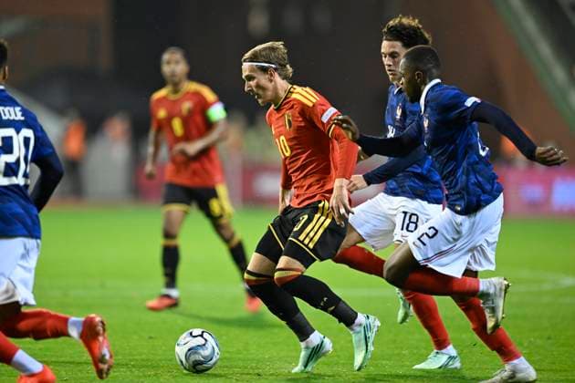 Belgium v France - UEFA Nations League 2026 BRUSSELS, BELGIUM - SEPTEMBER 28 : Godts Mika forward of Belgium during the UEFA Nations League tournament league phase matchday 2 group A1 match between Belgium and France on September 28, 2026 in Brussels, Belgium, 28 09 2026 Brussels Belgium  Copyright: xNicoxVereeckenx