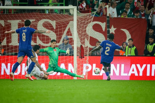 BURSA, TURKEY - SEPTEMBER 28 : Michael Kayode of Italy scores his team s third goal during the UEFA Nations League 2026 27 League phase Matchday 2, League A Group 1 match between Turkey and Italy at Ataturk Sports Complex Matli Stadium on September 28, 2026 in Bursa, Turkey. Copyright: xBurakxBasturkx xSPPx Sportspressphoto_SPR241786