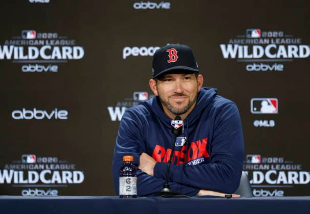 Boston Red Sox Manager Chad Tracy speaks at a press conference, PK, Pressekonferenz one day before the start of the MLB, Baseball Herren, USA American League Wild-Card Series against the New York yankees at Yankee Stadium on Monday, September 28, 2026 in New York City.  NYP20260928105 JOHNxANGELILLO