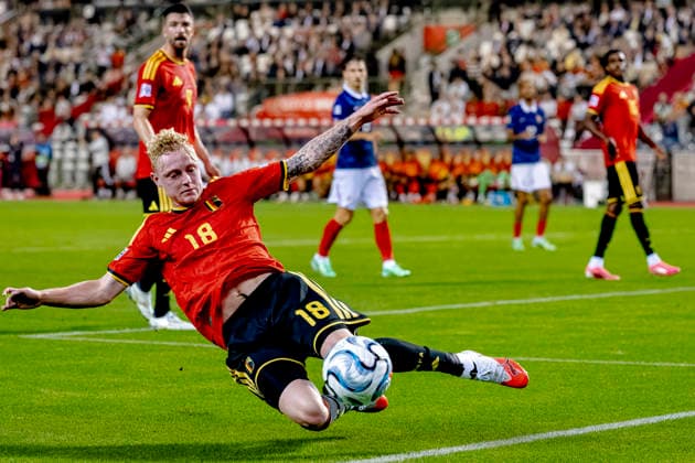 BRUSSELS, Belgium: Midfielder Joaquin Seys of Belgium during the UEFA Nations League match between Belgium and France at King Baudouin Stadium on September 28, 2026, in Brussels, Belgium. Photo by DeFodi Images
