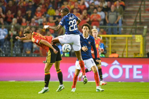 FOOTBALL : Belgique vs France - Ligue des Nations - JournÃ e 2 -28 09 2026 JÃ rÃ my Jacquet (France) Charles De Ketelaere (Belgique) BruxellesBelgium  Copyright: xBaptistexAutissierx