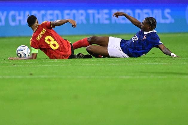 Belgium s Youri Tielemans and France s Jeremy Jacquet pictured during a soccer game between Belgian national team, Nationalteam Red Devils and France, on Monday 28 September 2026 in Brussels, the second game of the UEFA Nations League group stage. DIRKxWAEM  x188119776x