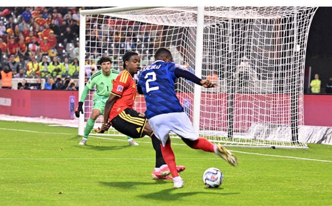 Belgium v France - UEFA Nations League A BRUSSELS, BELGIUM - SEPTEMBER 28: Nathan Ngay (15) of Belgium in action against Pierre Kalulu (2) of France during the UEFA Nations League A Group 2 match between Belgium and France at King Baudouin Stadium in Brussels, Belgium on September 28, 2026. Dursun Aydemir Anadolu Brussels Belgium. Editorial use only. Please get in touch for any other usage.  Copyright: x2026xAnadoluxDursunxAydemirx