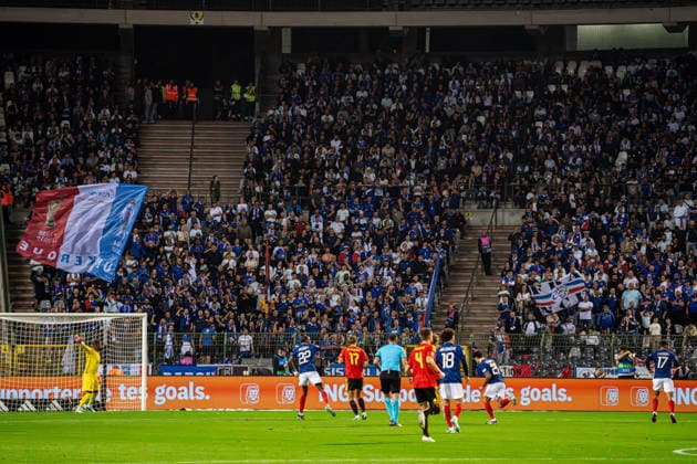 2026-09-28 Belgium v France - UEFA Nations League 2026 27 Group A1 MD2 BRUSSELS, BELGIUM - SEPTEMBER 28: fans of France during the UEFA Nations League 2026 27 Group A1 MD2 match between Belgium and France at Stade Roi Baudouin on September 28, 2026 in Brussels, Belgium. (Photo by Gabriel Calvino Alonso BSR Agency) Brussels Belgium Content not available for redistribution in The Netherlands directly or indirectly through any third parties. Copyright: xBSRxAgencyx