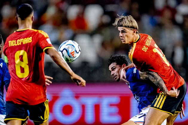 BRUSSELS: France midfielder Lucas Da Cunha and Belgium forward Charles De Ketelaere during the UEFA Nations League match between Belgium and France at King Baudouin Stadium on September 28, 2026, in Brussels, Belgium. Photo by DeFodi Images