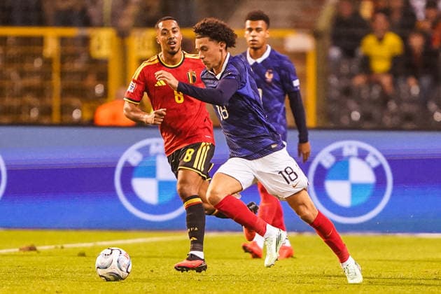 2026-09-28 Belgium v France - UEFA Nations League BRUSSELS, BEL - SEPTEMBER 28: Maghnes Akliouche of france runs with the ball during the UEFA Nations League match between Belgium and France at King Baudouin Stadium on September 28, 2026 in Brussels, BEL. Brussels King Baudouin Stadium BEL Content not available for redistribution in The Netherlands directly or indirectly through any third parties. Copyright: xAndrexWeeningx