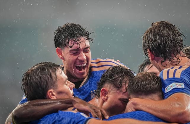 Turkiye v Italy - UEFA Nations League A BURSA, TURKIYE - SEPTEMBER 28: Players of Italy celebrate a goal during the UEFA Nations League A Group 1 match between Turkiye and Italy at Yuzuncu Yil Ataturk Stadium in Bursa, Turkiye on September 28, 2026. Sergen Sezgin Anadolu Bursa Turkey. Editorial use only. Please get in touch for any other usage.  Copyright: x2026xAnadoluxSergenxSezginx