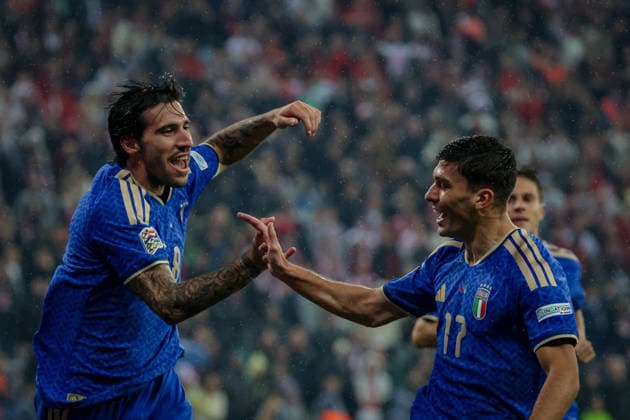 BURSA, TURKEY - SEPTEMBER 28 : Sandro Tonali of Italy and Nicolo Cambiaghi of Italy celebrate the goal during the UEFA Nations League 2026 27 League phase Matchday 2, League A Group 1 match between Turkey and Italy at Ataturk Sports Complex Matli Stadium on September 28, 2026 in Bursa, Turkey. Copyright: xBurakxBasturkx xSPPx Sportspressphoto_SPR241869