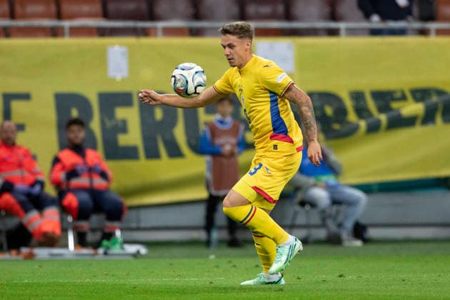 Monday, 28 Sep 2026, UEFA Nations League 2026, League phase, Matchday 2 League B, Group B4 Romania vs Bosnia and Herzegovina, National Arena Stadium, Bucharest, Romania 9 Louis Munteanu dribbles the opponent in speed