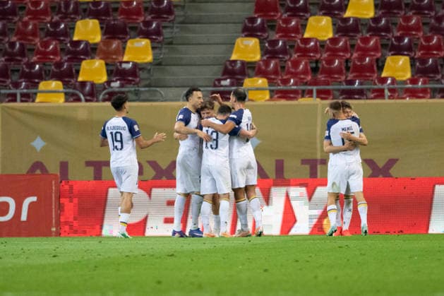 Monday, 28 Sep 2026, UEFA Nations League 2026, League phase, Matchday 2 League B, Group B4 Romania vs Bosnia and Herzegovina, National Arena Stadium, Bucharest, Romania Bosnia scores their fourth goal of the mach and celebrates with team mates