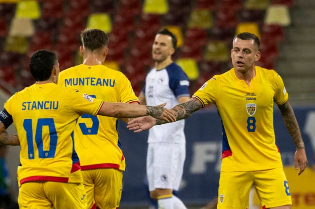 Monday, 28 Sep 2026, UEFA Nations League 2026, League phase, Matchday 2 League B, Group B4 Romania vs Bosnia and Herzegovina, National Arena Stadium, Bucharest, Romania 8 Alexandru Cicaldau and 10 Nicolae Stanciu celebrates the goal