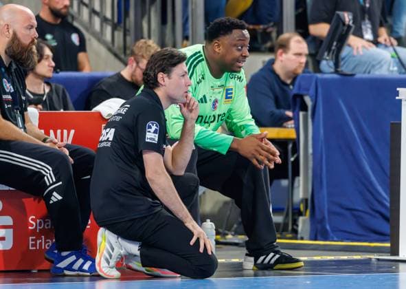 September 28, 2026 Handball 1st Bundesliga OPEL HBL 2026–2027 Season, Matchday 6: HC Erlangen (Nuremberg Metropolitan Region) HCE vs. ThSV Eisenach Women s Team xdaxmax Johannes Sellin, Coach of HC Erlangen HCE Rubens Pierre 93, HC Erlangen HCE pensive