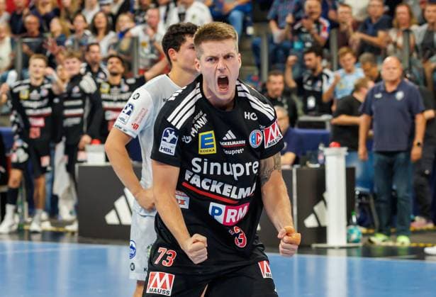 September 28, 2026 Handball 1st Bundesliga OPEL HBL 2026–2027 Season, Matchday 6: HC Erlangen (Nuremberg Metropolitan Region) HCE vs. ThSV Eisenach Women s Team xdaxmax Cheering, Joy, Viggo Kristjansson 73, HC Erlangen HCE clenches fist fists