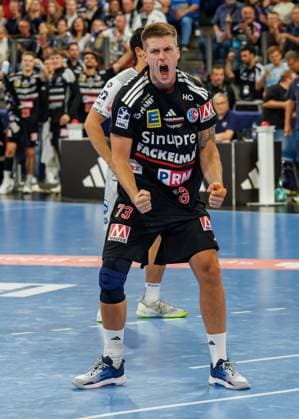 September 28, 2026 Handball 1st Bundesliga OPEL HBL 2026–2027 Season, Matchday 6: HC Erlangen (Nuremberg Metropolitan Region) HCE vs. ThSV Eisenach Women s Team xdaxmax Cheering, Joy, Viggo Kristjansson 73, HC Erlangen HCE clenches fist fists