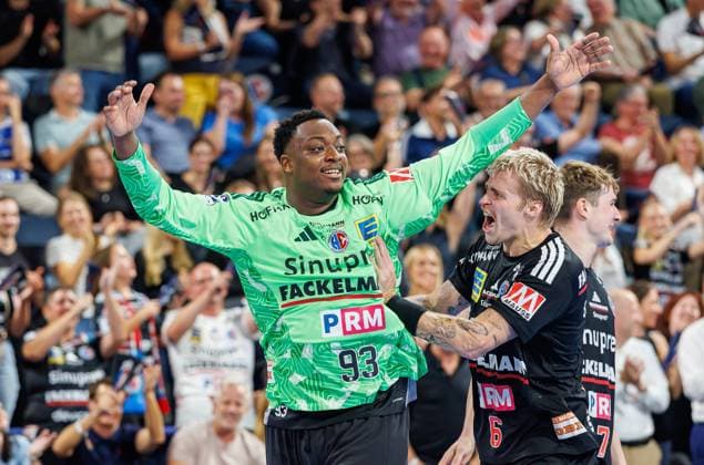September 28, 2026 Handball 1st Bundesliga OPEL HBL 2026–2027 Season, Matchday 6: HC Erlangen, Nuremberg Metropolitan Region, HCE, ThSV Eisenach, Women s Team, xdaxmax, celebration, joy, Rubens, Pierre 93, HC Erlangen HCE Marek Nissen 6, HC Erlangen HCE and the team