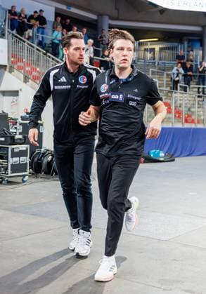 September 28, 2026 Handball 1st Bundesliga OPEL HBL 2026–2027 Season, Matchday 6 HC Erlangen (Nuremberg Metropolitan Region) vs. HCE ThSV Eisenach Women s Team xdaxmax Johannes Sellin, coach of HC Erlangen, runs back to the bench during the game after briefly leaving the court