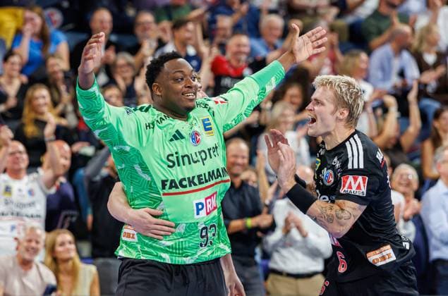 September 28, 2026 Handball 1st Bundesliga OPEL HBL 2026–2027 Season, Matchday 6: HC Erlangen (Nuremberg Metropolitan Region) vs. HCE ThSV Eisenach (Women s Team) xdaxmax Celebration Joy Rubens Pierre 93, HC Erlangen HCE Marek Nissen 6, HC Erlangen HCE and the team