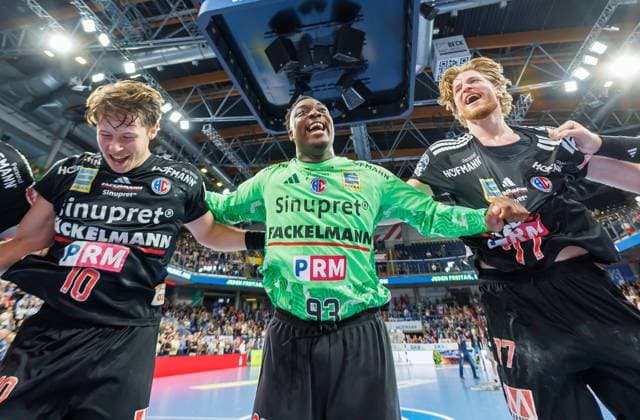 September 28, 2026 Handball 1st Bundesliga OPEL HBL 2026–2027 Season, Matchday 6: HC Erlangen (Nuremberg Metropolitan Region) vs. HCE ThSV Eisenach Women’s Team xdaxmax Celebration, Joy, Florian Scheerer 10, HC Erlangen HCE Rubens Pierre 93, HC Erlangen HCE Maciej Gebala 77, HC Erlangen HCE