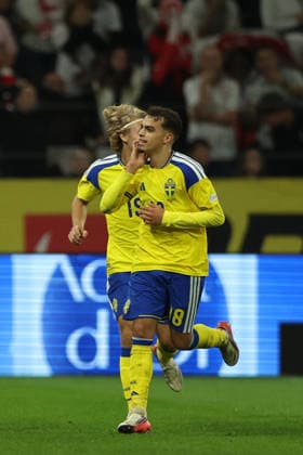 SOLNA, SWEDEN - SEPTEMBER 28: Yasin Ayari of Sweden national team, Nationalteam celebrates after scoring the second goal for Sweden during the UEFA Nations League 2026 27 Group B4 MD2 match between Sweden and Poland at Strawberry Arena on September 28, 2026 in Solna, Sweden. Sweden v Poland - UEFA Nations League 2026 27 in Solna, Sweden, 28 September 2026 Copyright: xx