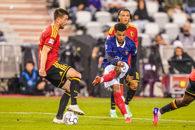 2026-09-28 Belgium v France - UEFA Nations League BRUSSELS, BEL - SEPTEMBER 28: Desire Doue of france shoots at goal during the UEFA Nations League match between Belgium and France at King Baudouin Stadium on September 28, 2026 in Brussels, BEL. Brussels King Baudouin Stadium BEL Content not available for redistribution in The Netherlands directly or indirectly through any third parties. Copyright: xAndrexWeeningx