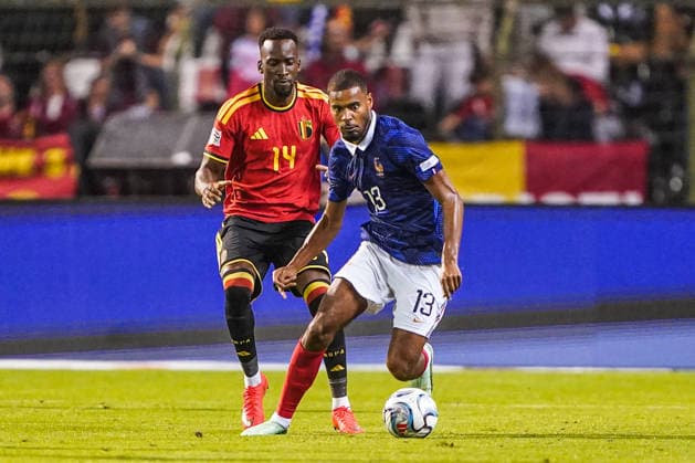 2026-09-28 Belgium v France - UEFA Nations League BRUSSELS, BEL - SEPTEMBER 28: Andy Diouf of france battles for possession with Dodi Lukebakie of Belgium during the UEFA Nations League match between Belgium and France at King Baudouin Stadium on September 28, 2026 in Brussels, BEL. Brussels King Baudouin Stadium BEL Content not available for redistribution in The Netherlands directly or indirectly through any third parties. Copyright: xAndrexWeeningx