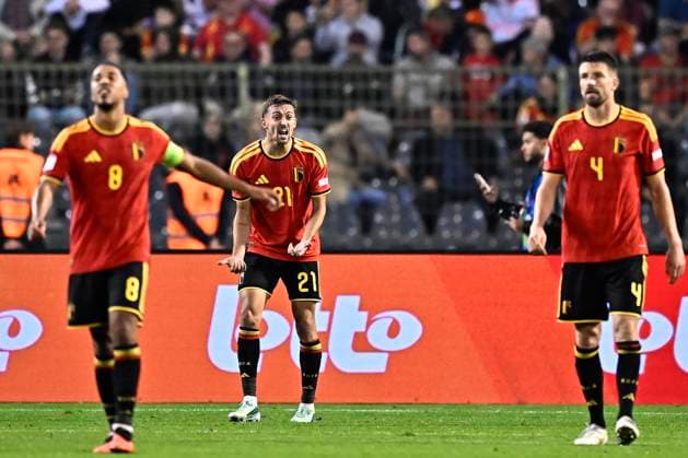 Belgium v France - UEFA Nations League 2026 BRUSSELS, BELGIUM - SEPTEMBER 28 : Castagne Timothy defender of Belgium looks dejected after the goal of Olise Michael midfielder of France king around during the UEFA Nations League tournament league phase matchday 2 group A1 match between Belgium and France on September 28, 2026 in Brussels, Belgium, 28 09 2026 Brussels Belgium  Copyright: xTomasxSiskx