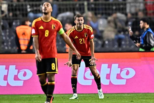 Belgium v France - UEFA Nations League 2026 BRUSSELS, BELGIUM - SEPTEMBER 28 : Castagne Timothy defender of Belgium looks dejected after the goal of Olise Michael midfielder of France king around during the UEFA Nations League tournament league phase matchday 2 group A1 match between Belgium and France on September 28, 2026 in Brussels, Belgium, 28 09 2026 Brussels Belgium  Copyright: xTomasxSiskx