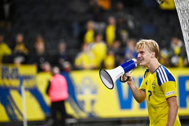 STOCKHOLM, SWEDEN, September 28, 2026: Sweden s Lucas Bergvall thanks the crowd during Monday s Nations League Group B4 soccer match between Sweden and Poland at Strawberry Arena, STOCKHOLM, SWEDEN x10080x  Copyright: xFredrikxSandberg TTx NATIONS LEAGUE SVERIGE-POLEN