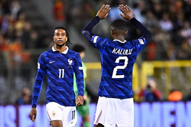 Belgium v France - UEFA Nations League 2026 BRUSSELS, BELGIUM - SEPTEMBER 28 : Olise Michael midfielder of France and Kalulu Pierre defender of France celebrates the victory after the UEFA Nations League tournament league phase matchday 2 group A1 match between Belgium and France on September 28, 2026 in Brussels, Belgium, 28 09 2026 Brussels Belgium  Copyright: xTomasxSiskx