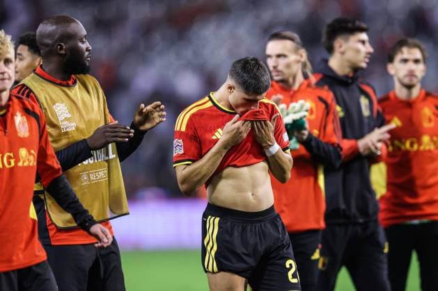 Belgium s Romelu Lukaku and Belgium s Matias Fernandez-Pardo look dejected after a soccer game between Belgian national team, Nationalteam Red Devils and France, on Monday 28 September 2026 in Brussels, the second game of the UEFA Nations League group stage. BRUNOxFAHY  x188125868x