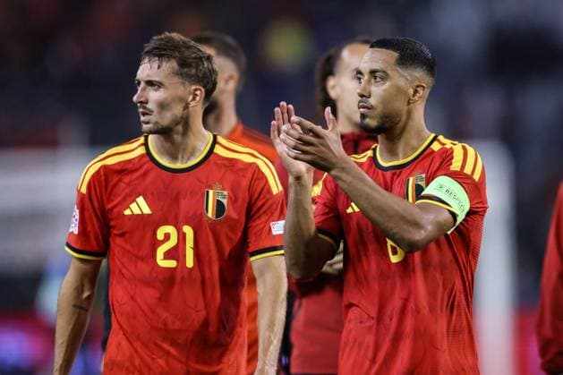 Belgium s Timothy Castagne and Belgium s Youri Tielemans pictured after a soccer game between Belgian national team, Nationalteam Red Devils and France, on Monday 28 September 2026 in Brussels, the second game of the UEFA Nations League group stage. BRUNOxFAHY  x188125871x
