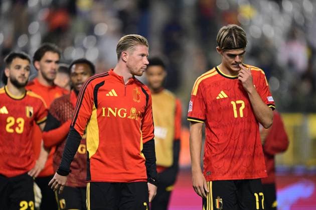 Belgium s Kevin De Bruyne and Belgium s Charles De Ketelaere pictured after a soccer game between Belgian national team, Nationalteam Red Devils and France, on Monday 28 September 2026 in Brussels, the second game of the UEFA Nations League group stage. DIRKxWAEM  x188125886x