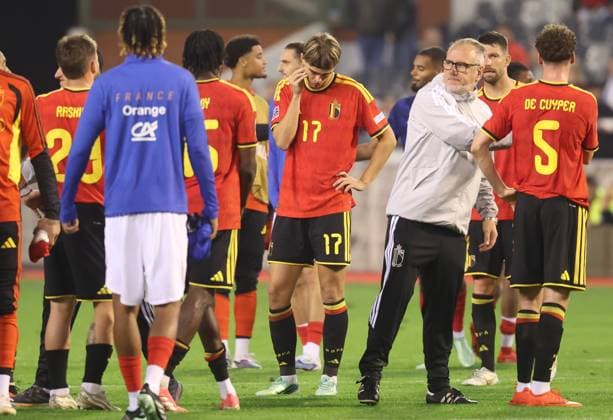 Belgium s Charles De Ketelaere looks dejected after losing a soccer game between Belgian national team, Nationalteam Red Devils and France, on Monday 28 September 2026 in Brussels, the second game of the UEFA Nations League group stage. VIRGINIExLEFOUR  x188125612x