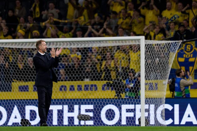 September 28, 2026: Sweden s head coach Graham Potter celebrates after the Nations League soccer match between Sweden and Poland on September 28, 2026 in Stockholm. Photo by Joel Marklund, BILDBYRAN. Code: JM JM0857 bbeng soccer football soccer international match Nations League UEFA Nations League Sweden Sweden A Poland Poland celebration  Copyright: JOELxMARKLUND BB260928JM071