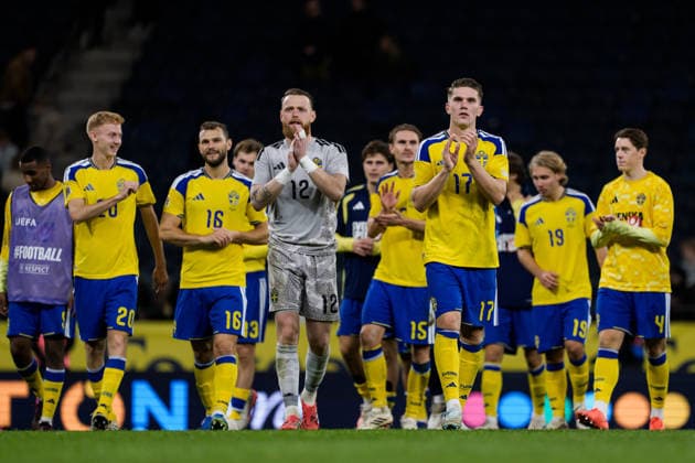 September 28, 2026: Goalkeeper Viktor Johansson and Viktor Gyökeres of Sweden celebrate after the Nations League soccer match between Sweden and Poland on September 28, 2026 in Stockholm. Photo by Joel Marklund, BILDBYRAN. Code: JM JM0857 bbeng soccer football soccer international match Nations League UEFA Nations League Sweden Sweden A Poland Poland celebration  Copyright: JOELxMARKLUND BB260928JM073