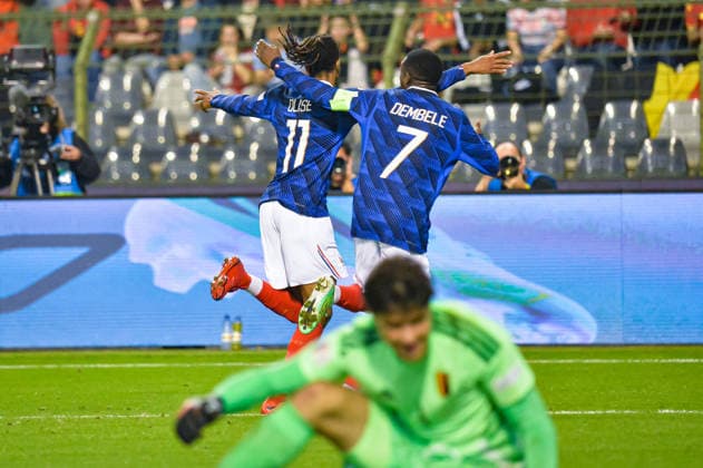 FOOTBALL : Belgique vs France - Ligue des Nations - JournÃ e 2 -28 09 2026 Joie des joueurs de l™equipe de france aprÃ s le but de Michael Olise (France) BruxellesBelgium  Copyright: xBaptistexAutissierx