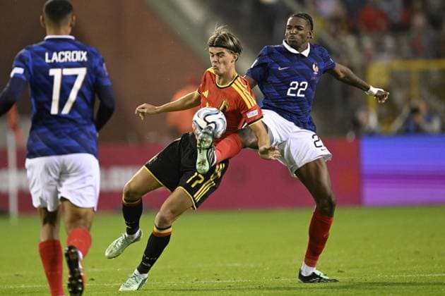 BRUSSELS - (lr) Charles de Ketelaere of Belgium, Jeremy Jacquet of France during the UEFA Nations League match between Belgium and France at King Baudouin Stadium on 28 September 2026 in Brussels, Belgium. ANP UEFA Nations League 2026 27 xVIxANPxSportx xGerritxvanxKeulenxIVx 570621142 originalFilename: 570621142.jpg