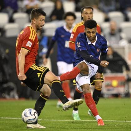 BRUSSELS - (lr) Brandon Mechele of Belgium, Desire Doue of France during the UEFA Nations League match between Belgium and France at King Baudouin Stadium on 28 September 2026 in Brussels, Belgium. ANP UEFA Nations League 2026 27 xVIxANPxSportx xGerritxvanxKeulenxIVx 570621841 originalFilename: 570621841.jpg