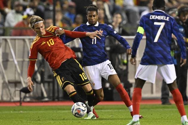 BRUSSELS - (lr) Mika Godts of Belgium, Michael Olise of France during the UEFA Nations League match between Belgium and France at King Baudouin Stadium on 28 September 2026 in Brussels, Belgium. ANP UEFA Nations League 2026 27 xVIxANPxSportx xGerritxvanxKeulenxIVx 570623414 originalFilename: 570623414.jpg