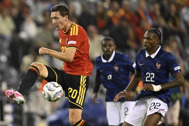 BRUSSELS - (lr) Hans Vanaken of Belgium, Jeremy Jacquet of France during the UEFA Nations League match between Belgium and France at King Baudouin Stadium on 28 September 2026 in Brussels, Belgium. ANP UEFA Nations League 2026 27 xVIxANPxSportx xGerritxvanxKeulenxIVx 570623571 originalFilename: 570623571.jpg