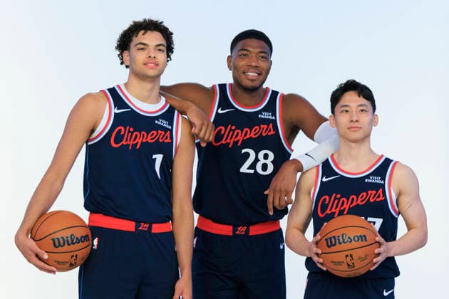 September 28, 2026, Inglewood, California, USA: (L-R) Keaton Wagler 1, Rui Hachimura 28 and Yuki Kawamura 17 during the Los Angeles Clippers Media Day on Monday September 28, 2026 at Intuit Dome in Inglewood, California. ARIANA RUIZ PI Inglewood USA - ZUMAp124 20260928_zaa_p124_072 Copyright: xArianaxRuizx