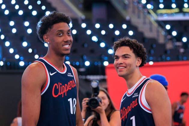 September 28, 2026, Inglewood, California, USA: (L-R) Baba Miller 18 and Keaton Wagler 1 during the Los Angeles Clippers Media Day on Monday September 28, 2026 at Intuit Dome in Inglewood, California. ARIANA RUIZ PI Inglewood USA - ZUMAp124 20260928_zaa_p124_077 Copyright: xArianaxRuizx