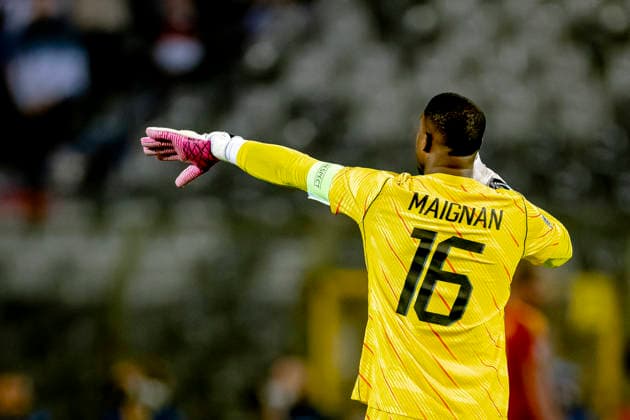 BRUSSELS: France goalkeeper Mike Maignan during the UEFA Nations League match between Belgium and France at King Baudouin Stadium on September 28, 2026, in Brussels, Belgium. Photo by DeFodi Images