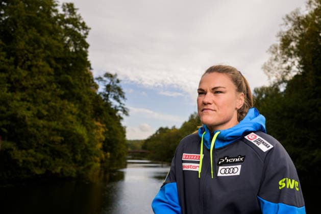 260928 Anna Swenn Larsson of the Swedish national alpine skiing team poses for a portrait on September 28, 2026, in Stockholm. Photo by Joel Marklund. BILDBYRAN code JM JM0856 bbeng alpine skiing Sweden portrait women  Copyright: JOELxMARKLUND BB260928JM267