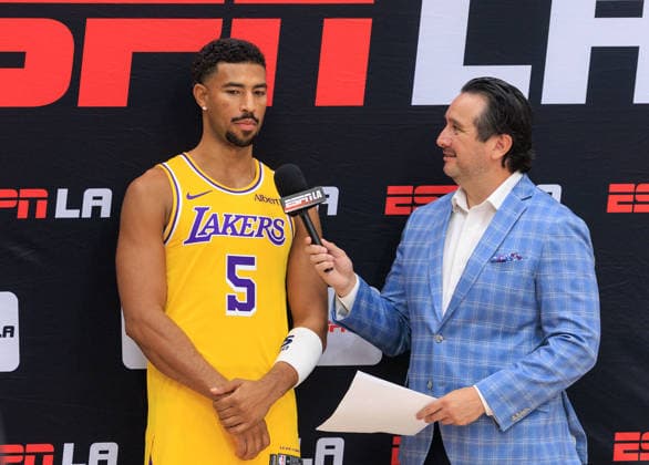 September 28, 2026, El Segundo, California, USA: Quentin Grimes 5 of the Los Angeles Lakers is interviewed during Media Day on Monday September 28, 2026 at the UCLA Health Training Center in El Segundo, California. JAVIER ROJAS PI El Segundo USA - ZUMAp124 20260928_zaa_p124_155 Copyright: xJavierxRojasx