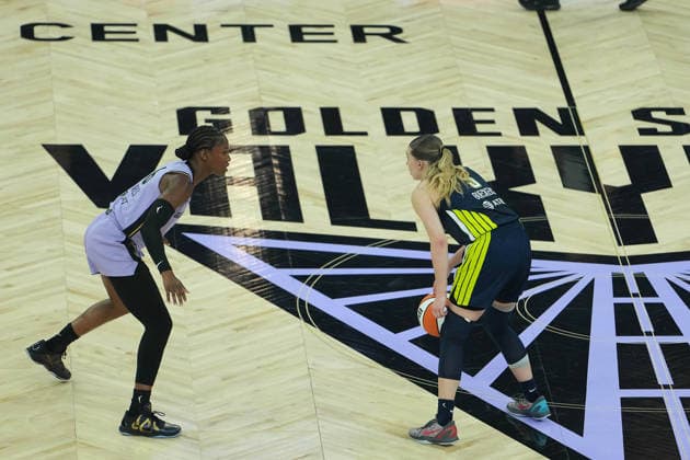 Dallas Wings vs Golden State Valkyries Golden State Valkyries guard-forward Kaila Charles (6) plays defense against Dallas Wings guard Paige Bueckers (5) during the 2026 WNBA, Basketball Damen, USA Playoffs Round 1 Game 1 on Sept 27 in San Francisco, CA (Photo by Gerome Wright Image of San Francisco California United States EDITORIAL USE ONLY Copyright: xImagexofxSportx GeromexWrightx iosphotos422459