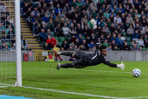 Northern Ireland v Hungary - UEFA Nations League 2026 27 Group B2 MD2 Pierce Charles, goalkeeper for Northern Ireland, makes a save during the UEFA Nations League match at Windsor Park in Belfast, on September 28, 2026. Belfast United Kingdom  Copyright: xRobertxSzaniszlox originalFilename:szaniszlo-notitle260928_np7X0.jpg